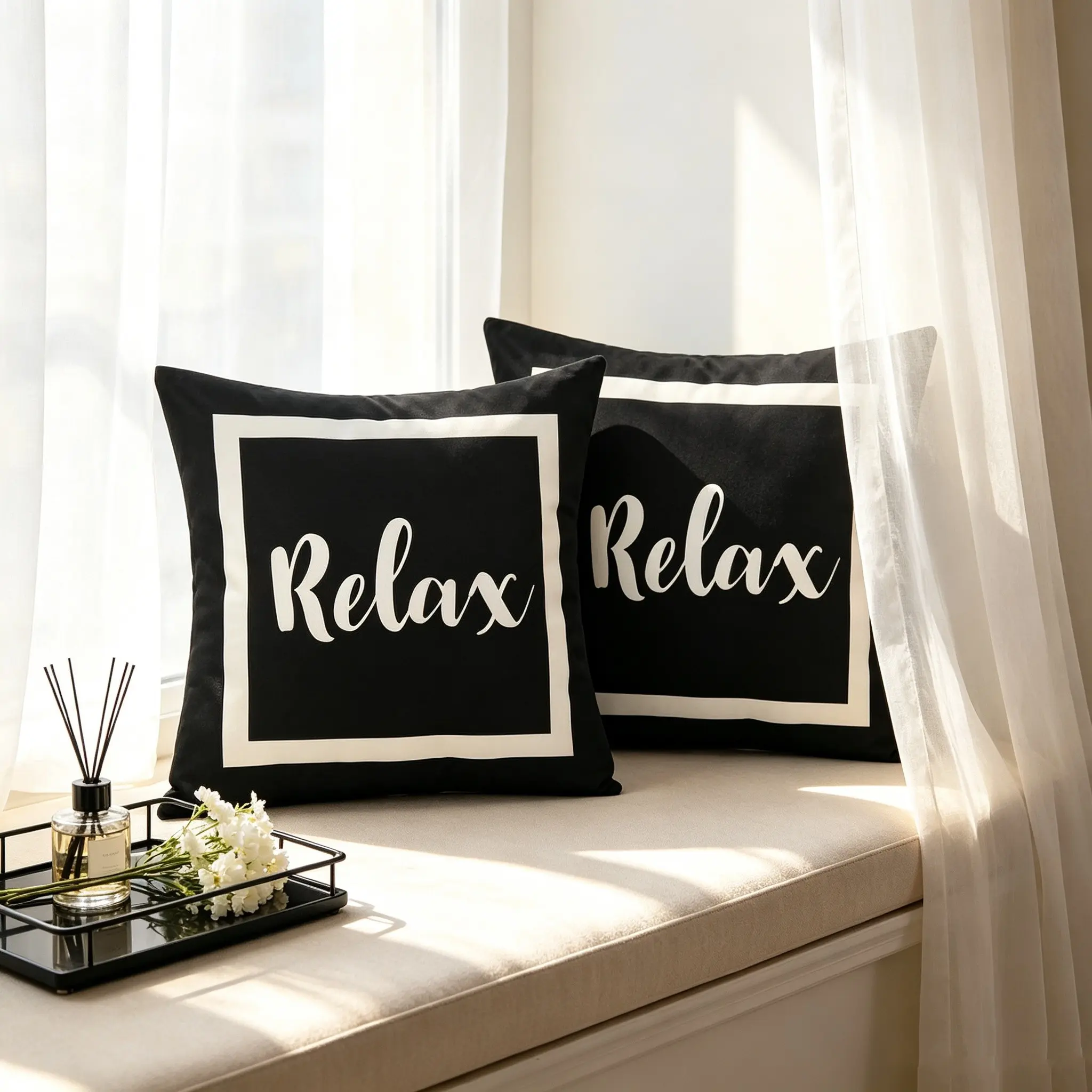 Minimalist Letter Pillow Cover, Square Relax Text Decor, 18x18 Inches, for Living Room Sofa, Bedroom Bed Head, Modern Minimalist Home Decor