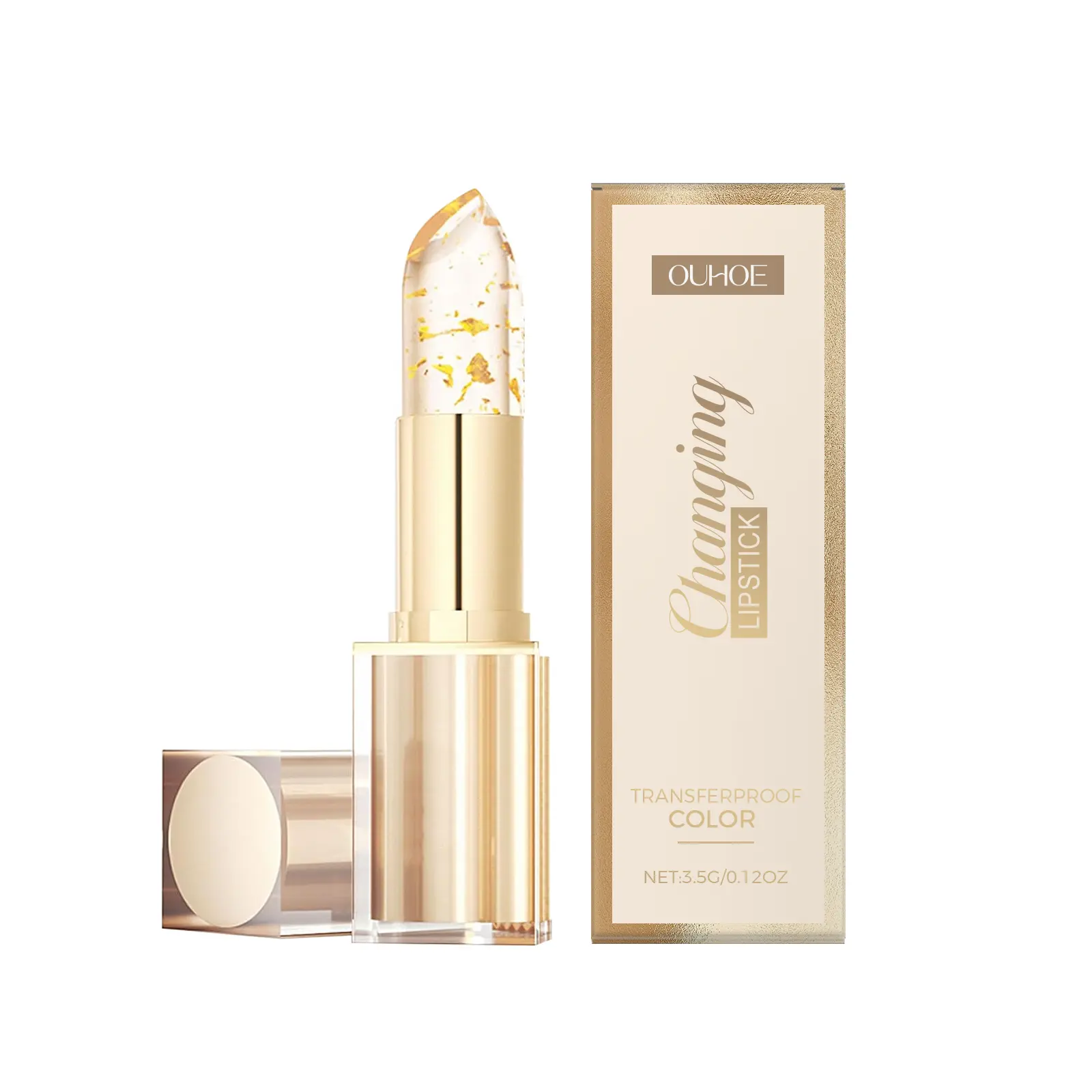 Glossy Gold Leaf Color-Change Lip Balm Stick, Nourishing Non-Greasy Hydrating Treatment for Dry, Softened Lips, Moisturizes Chapped Areas