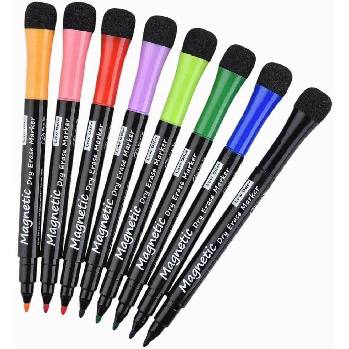 Dry Erase Markers - Fine Tip, Assorted Colors, 8 Pack, Low Odor Whiteboard Markers for Whiteboards, Office Use, Refrigerator & Calendar (OF038)