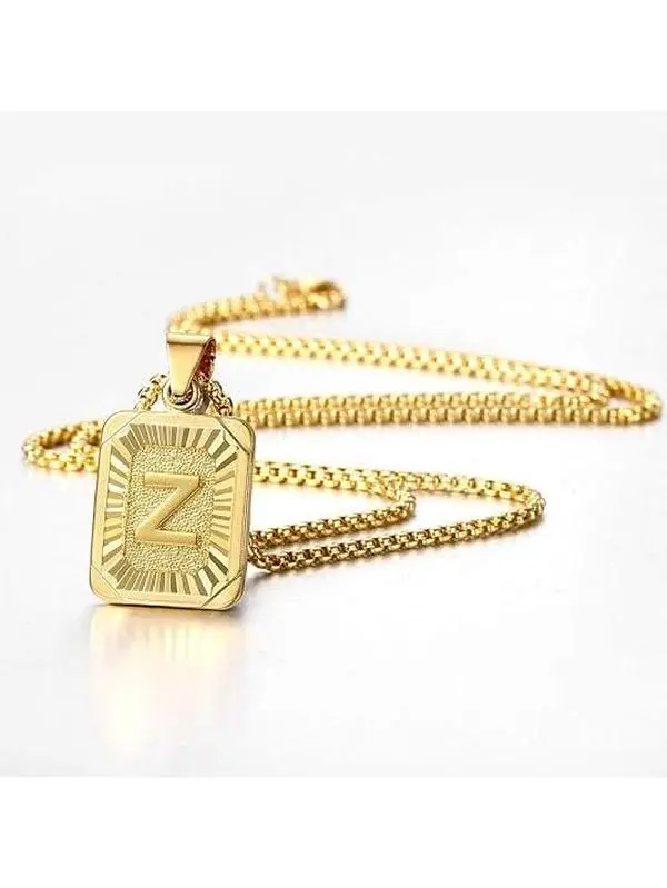Luxurious 14K Gold Plated Initial A-Z Pendant Necklace Mens Womens Capital Letter Square Monogram Pendant Necklace, Trendy Box Chain 24inch, Name Initial Necklaces Birthdays, Holiday Gift