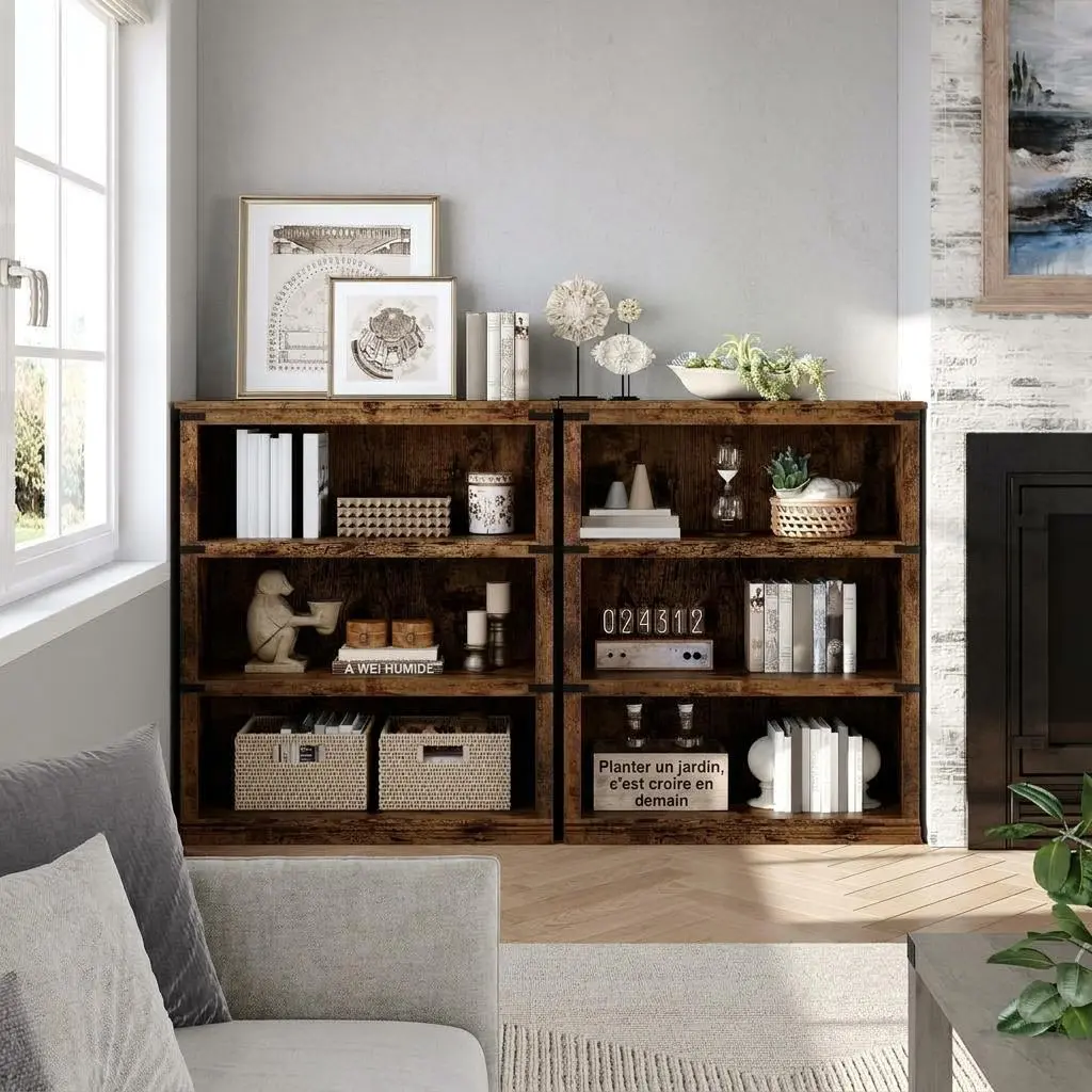 3/5-Tier Farmhouse Bookcase – Wooden Storage Display Shelf, Rustic Standing Shelf for Heavy Books – Home Office, Living Room, Bedroom