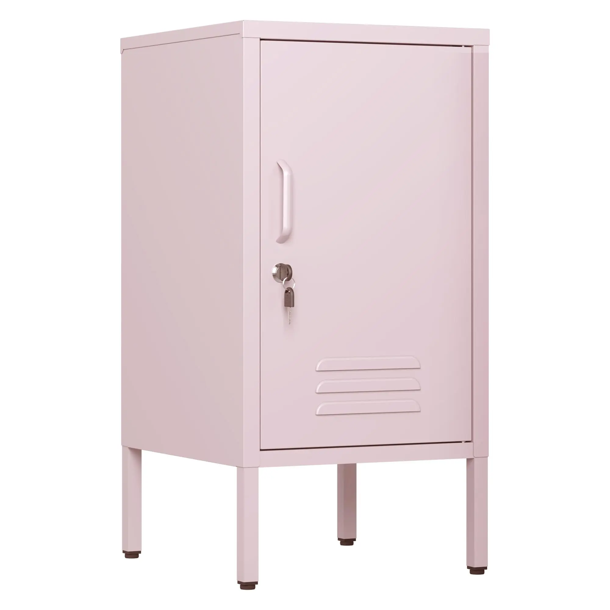 Metal Locker Storage Cabinet, Lockable Metal End Table, 27.55”h x 13.78”w x 14.96”d, Modern Bedside Table with 1 Door, Adjustable Shelf & Leveling Feet, Pantry for Living Room, Bedroom, Office