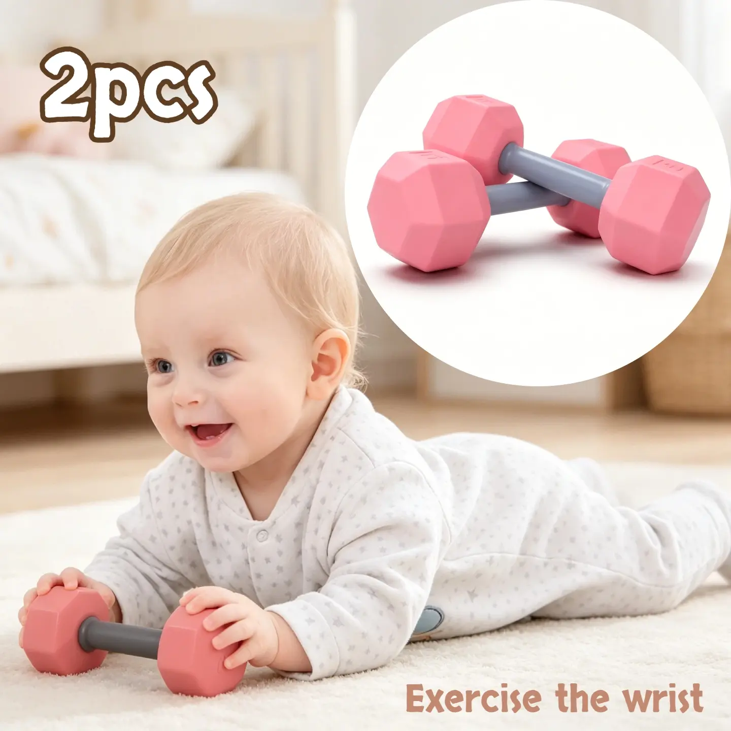 2pcs mini children's rattle dumbbells teaching aids, suitable for Newborn Infant boys and girls to experience a sense of weight and sensory-rich teaching aids, lightweight and easy to hold, a fun gift suitable for new parents