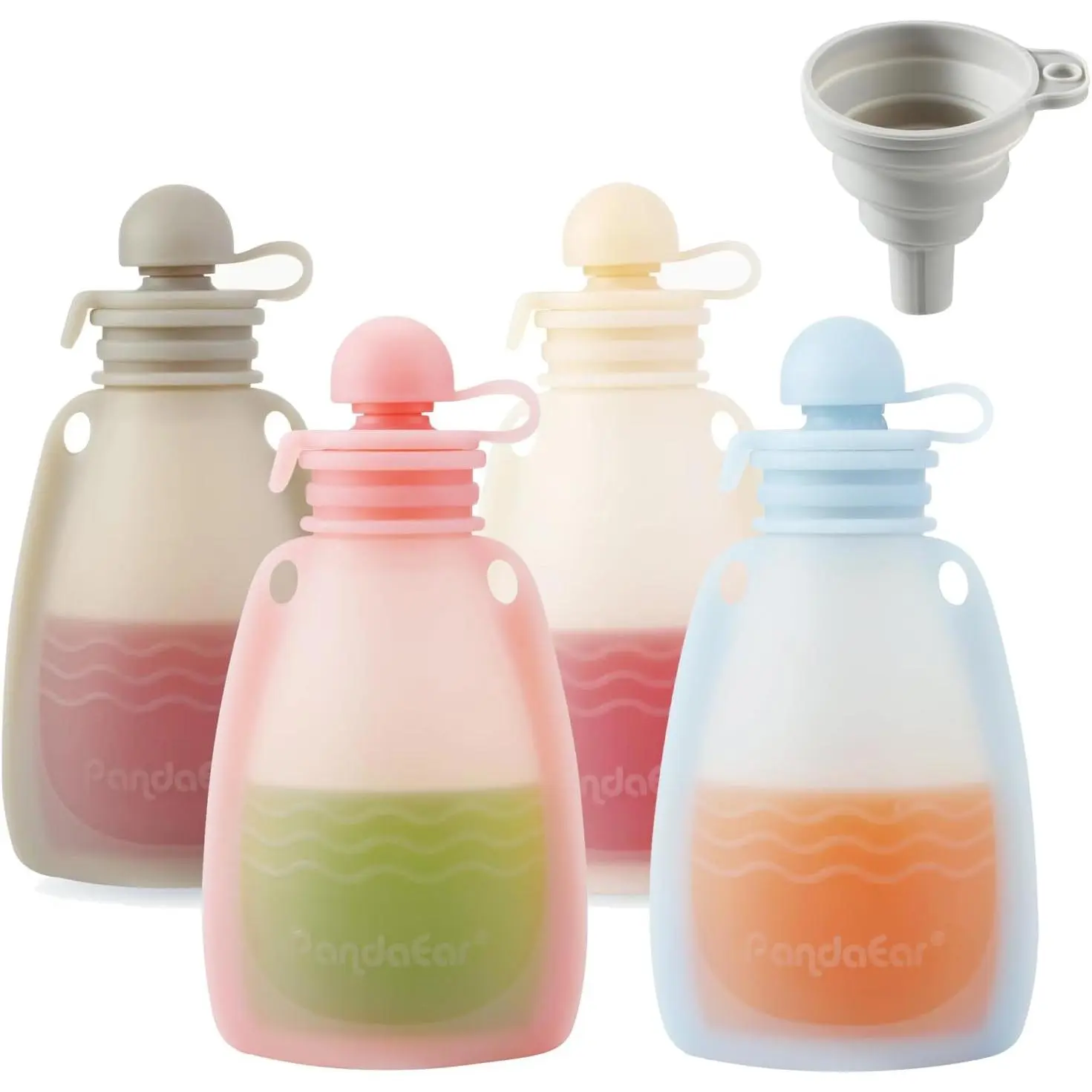 Reusable BPA-Free Silicone Refillable Food Pouches - 4-Pack Toddler Size 5 oz Squeeze Pouches with New Model Bowl & Spoon for Kids' Food Storage