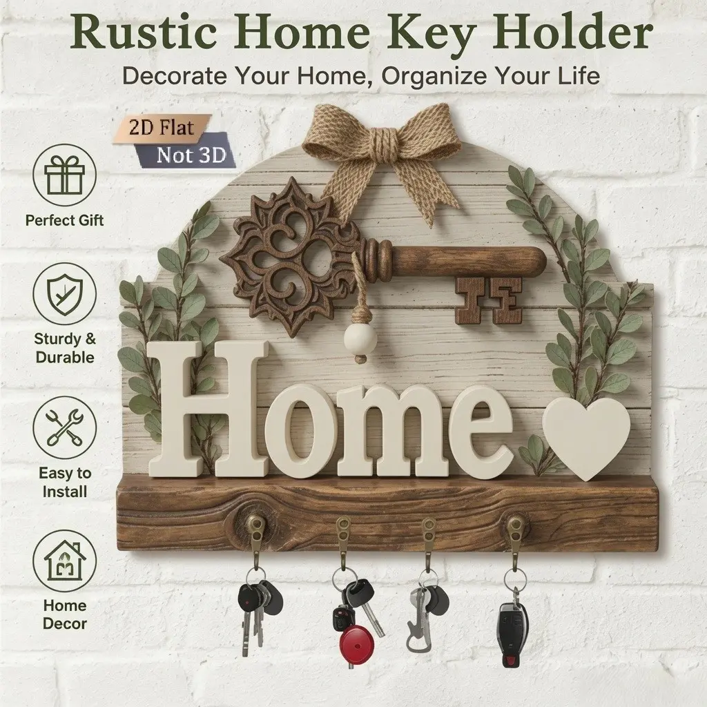 2D Flat Printing Wood Hanging Hook, Retro Kitchen Decor, Multi-Functional Key Holder, Home Entrance Gift, Sunflower Design