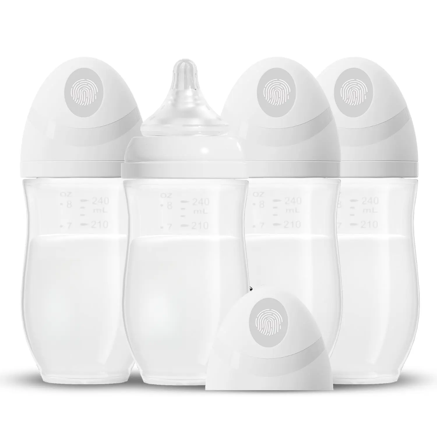 Wide Neck Breastfeeding Baby Bottles for Babies 3 Months+, 4 Pack, White, 8 oz, Medium Flow (M) Nipples, No Handle, Breastfeeding Bottles, Medium Flow Nipples, 6.0 To 8.9 Fl. Oz., Bottles Pack, Feeding Baby Bottles & Accessories