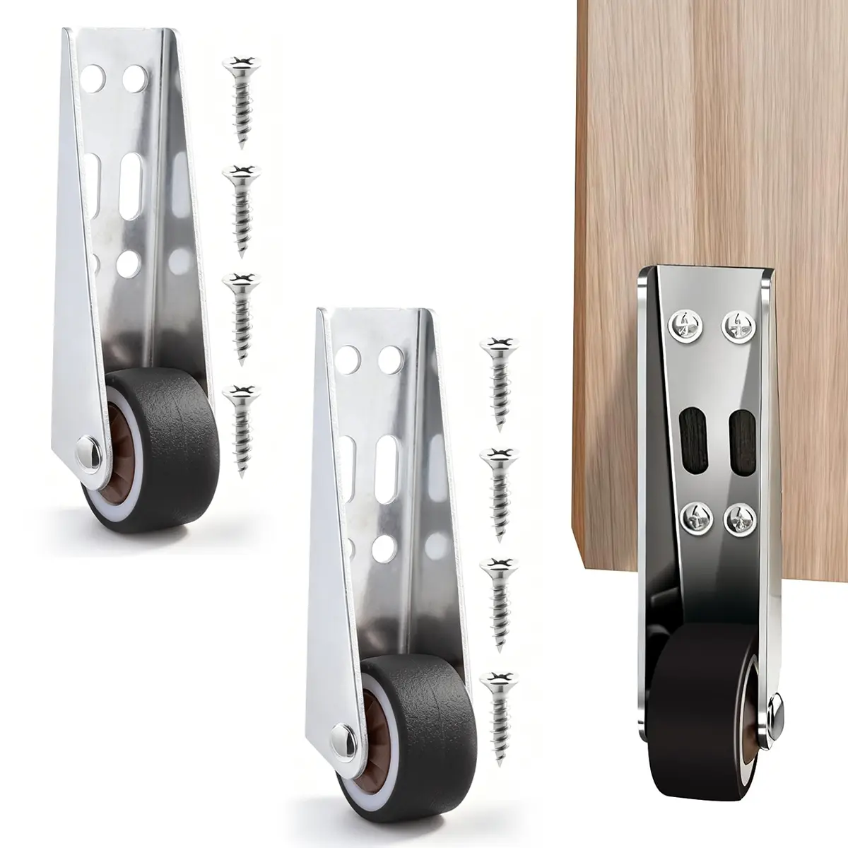 Compact Sealed TPR Door Pendant Pulley Rollers (1 Pair/2 Wheels + 8 Screws), Thermoplastic Rubber Bearing Wheels, Anti-Sag Support for Sliding Barn & Wooden Fence Doors, Silent Smooth Glide, Weather-Resistant, 90g, 7.9x5x2.5cm