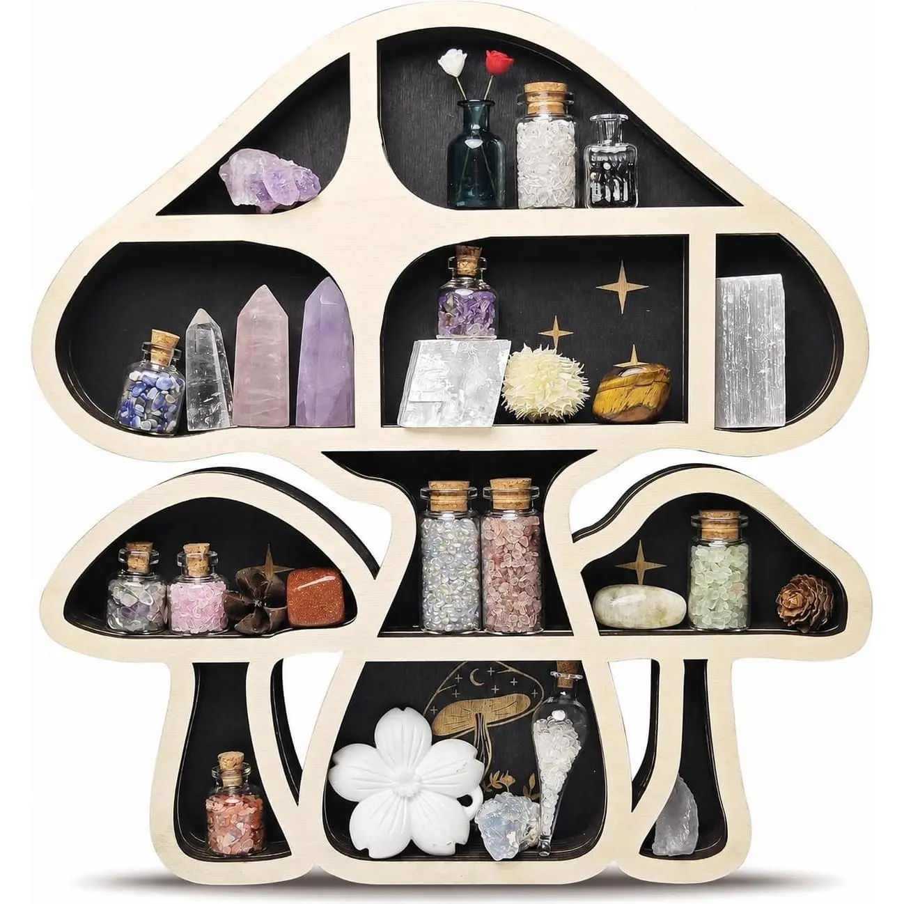Mushroom Decor Floating Shelves,  Display Shelf, Whimsy Wall Decor | Wall mounted mushroom shelf for , rocks,  and stones, cute  wall decor and display,for bedroom living room