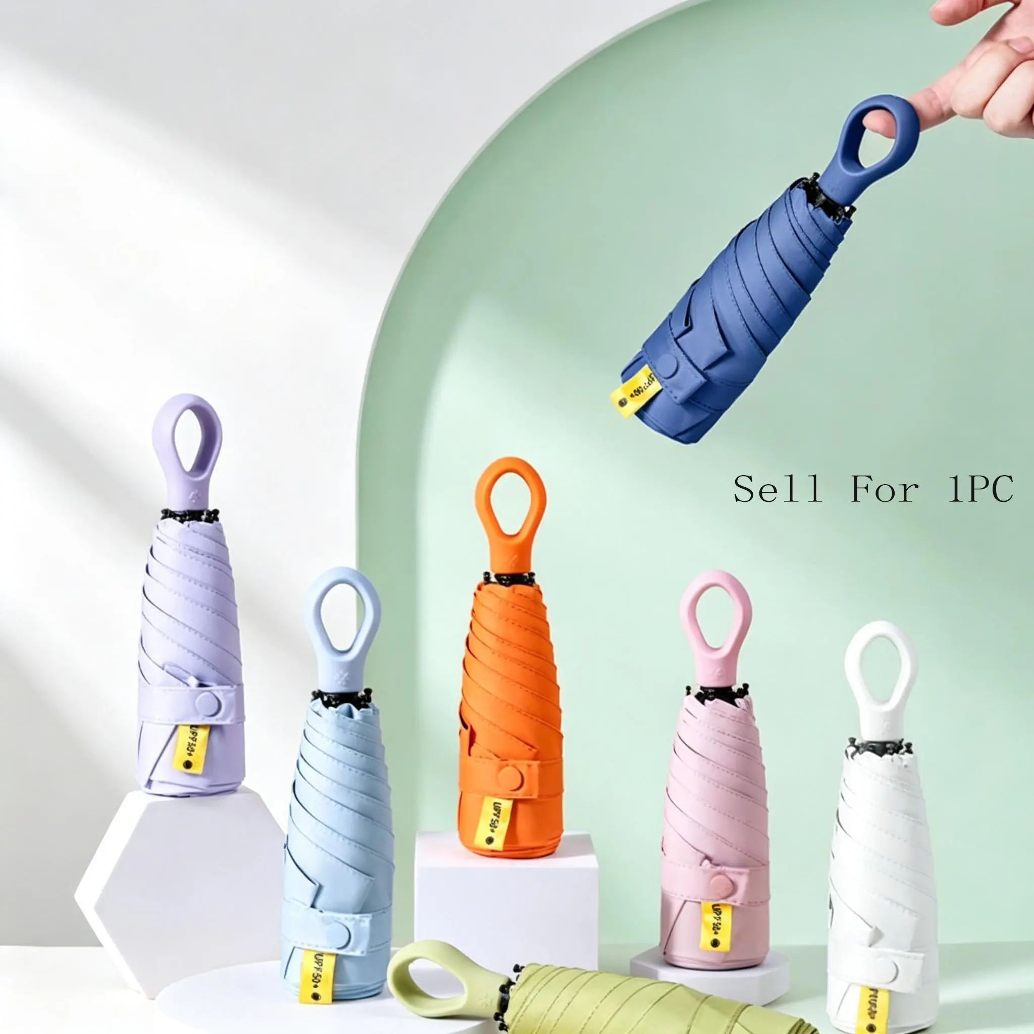Mini Pocket Ultra-Lightweight Umbrella, Compact UV Coating Parasol, Portable Anti-UV Sun Protection, Travel Umbrella with Storage Buckle Strap