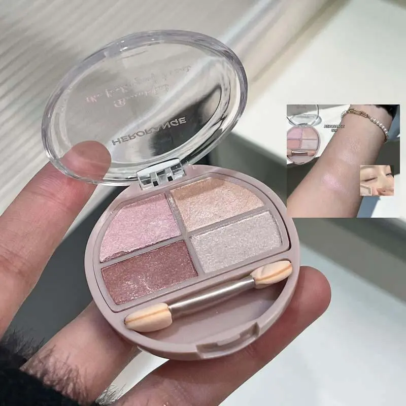 1. Mini Quad Shimmer Eyeshadow Palette, Creamy Smooth Glitter Eye Shadow in Neutral Warm Tones, Waterproof Longwear Metallic Eyeshadow, Compact Travel Size Cosmetic Kit Suitable for Makeup Beginners