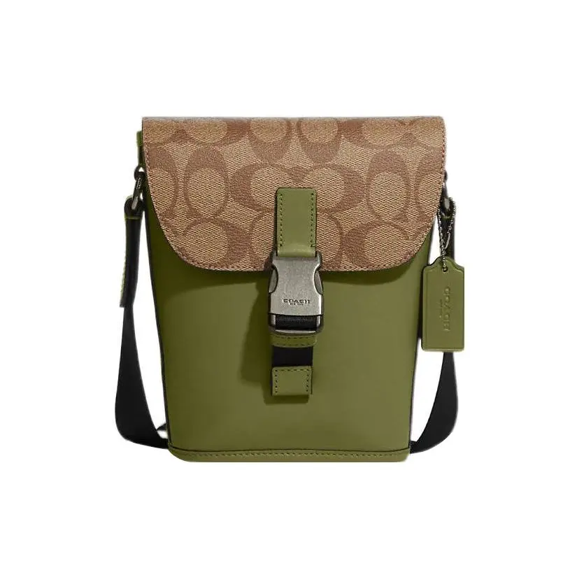 COACH Track 16 Classic Monogram Flap Top Crossbody Bag for Men – Khaki and Forest Green