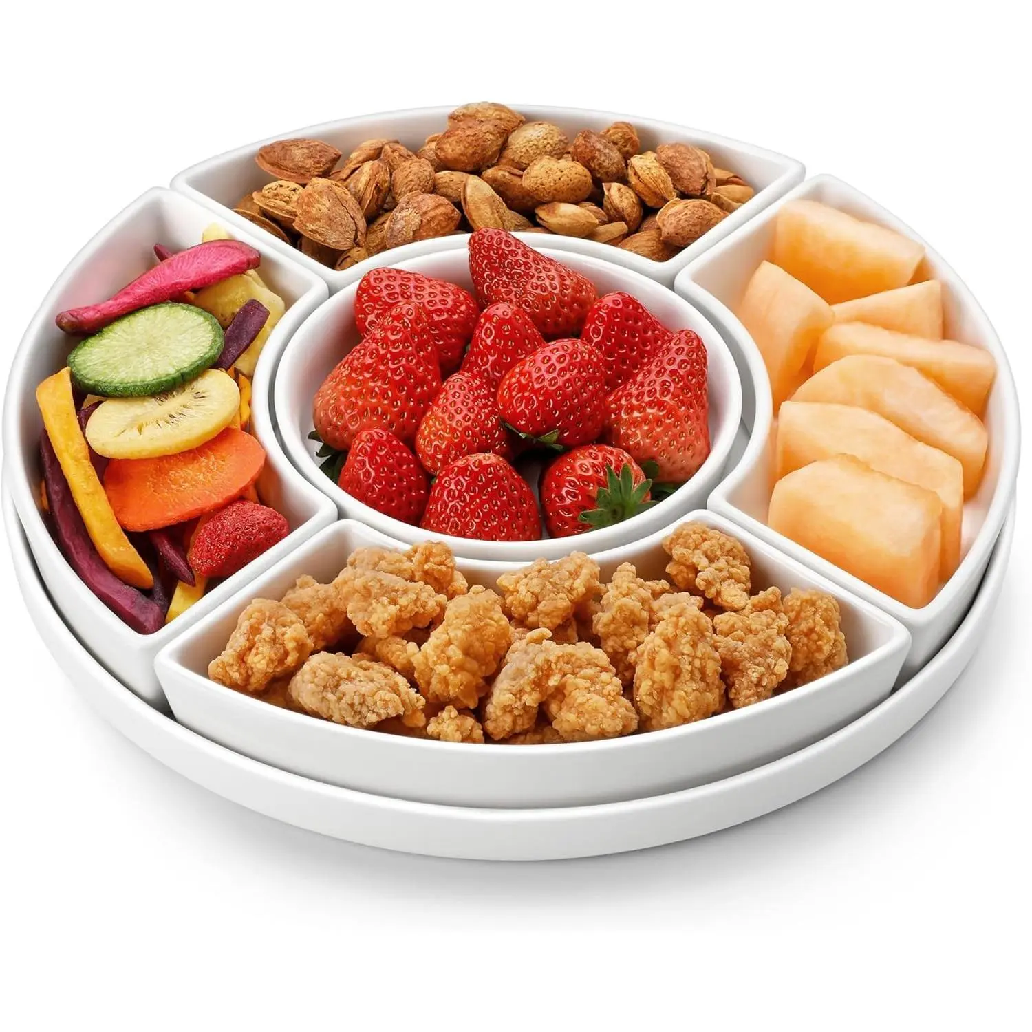 White Porcelain Divided Serving Tray, Appetizer Relish Platter for Party, Perfect for Chips & Dip, Fruit, Veggies, Candy and Snacks