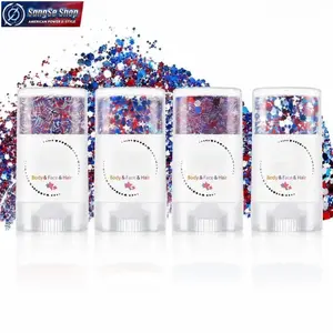 4th of July Red White Blue Cosmetic Whole Body Stick - High Quality Pearlescent Glitter, Multi Dimensional Shimmer Gel for Face, Body, Hair, Easy-Apply Patriotic Bag Accessory for Parties, Parades