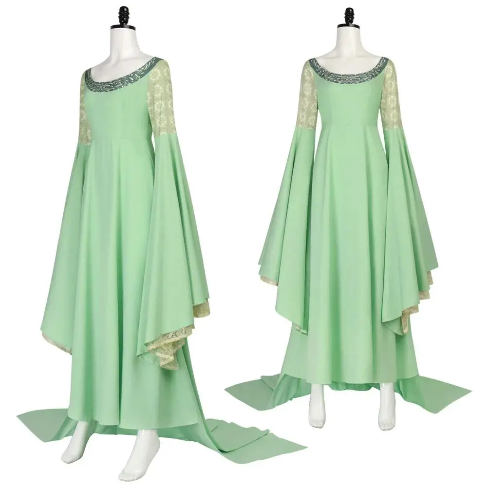 Arwen Cosplay Fancy Dress Green Long Dresses Crown Props Elven Princess Lady Arwen Costumes Halloween Carnival Party for Women