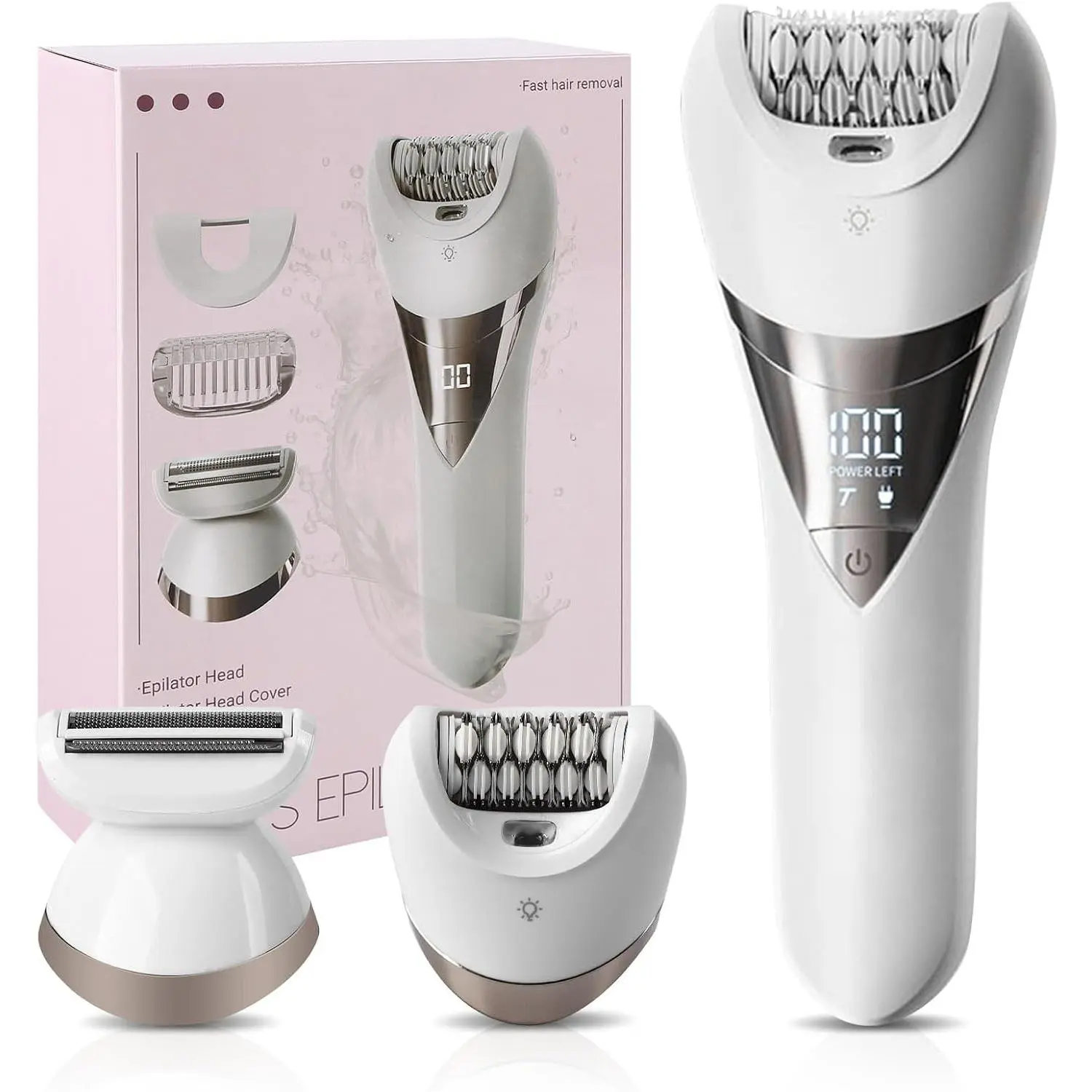 Women's Cordless Epilator Shaver Kit - Lightweight, Wide Head for Fast Epilation, Wet&Dry Waterproof, 2 Speeds, Leg-Armpit Trimmer Attachment, Cleaning Brush, Home Use Gift, 2Speeds