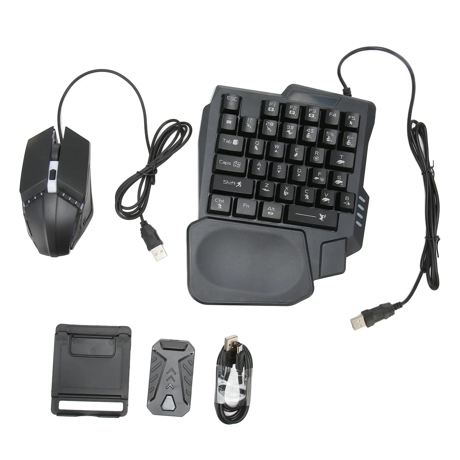 Wired Backlit Mechanical Half-Hand Gaming Keyboard & ABS Gaming Mouse Combo with Bluetooth, Fast Charging, Adjustable Stand & Android-Harmony-iOS 10.0-13.3 Converter