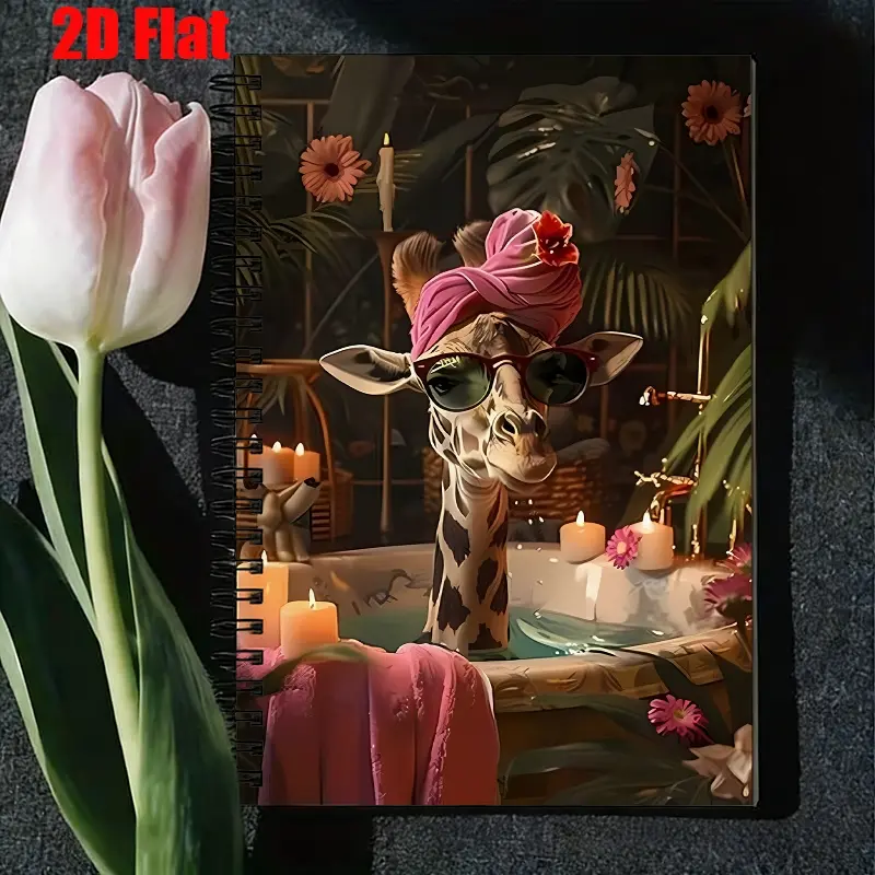 1 Spiral Coil Notebook 5.7x8.26 Inch, Giraffe Spa Design, High-Quality Lined Pages, Durable Binding, Daily Journal for Home Relaxation, Self-Care Routine Notes, Birthday Gift for Animal Lovers, Bathroom Decorative Stationery, Holiday Travel Memor