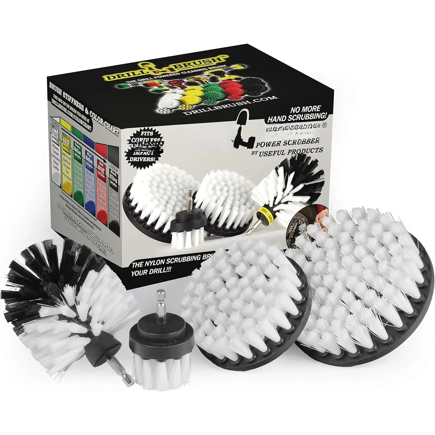 Interior  Detailing Drill Brush Set - Soft Bristle Power  Attachments for Cleaning , , Upholstery, Carpet, Leather, Seats, Wheels, Rims, , Console, & Trim - Nylon Auto