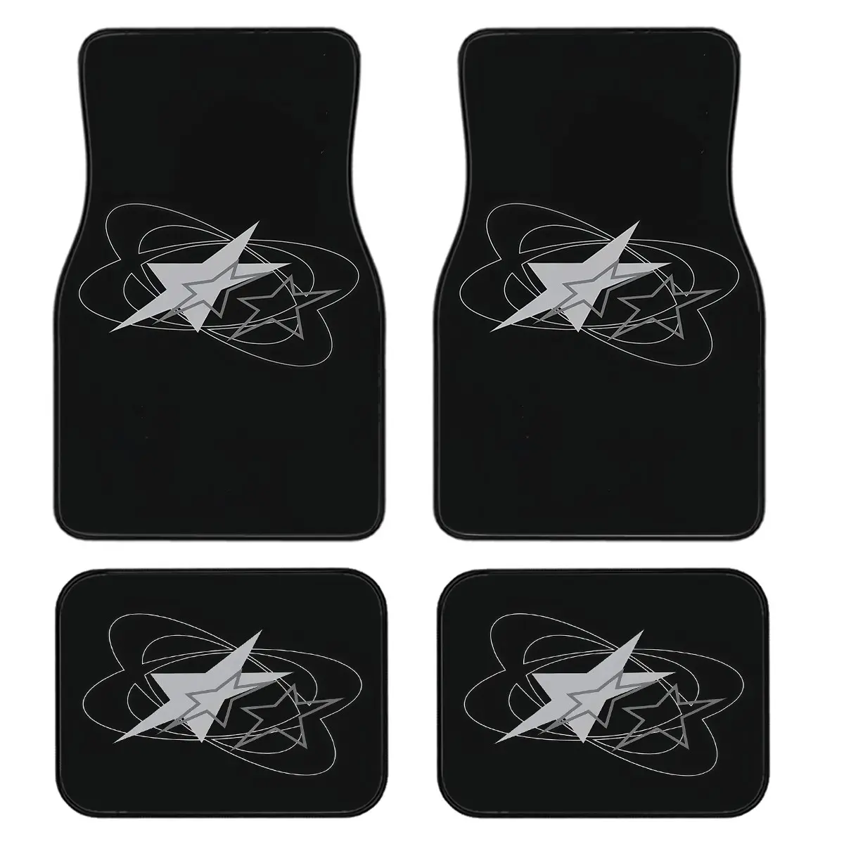 4-Piece Car Floor Mats Set, Base Silver Color Star Pattern, Polyester Fiber, Universal Fit, Easy Clean, Comfortable & Protective, Automotive Floor Mats