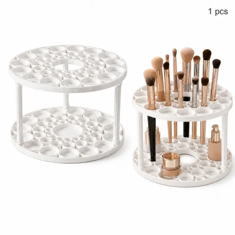 1-Piece Plastic Multi-Grid Makeup Brush Storage Rack - Functional Desktop Cosmetic Storage Organizer for Makeup Tools