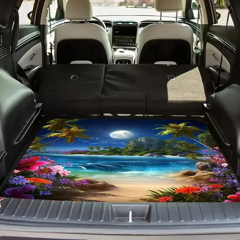 Tropical Night Coconut Tree Car Trunk Mat, Dust-Proof Easy Clean, Fashionable Car Interior, Universal Fit, Perfect Gift, All Season Use, Car Mats