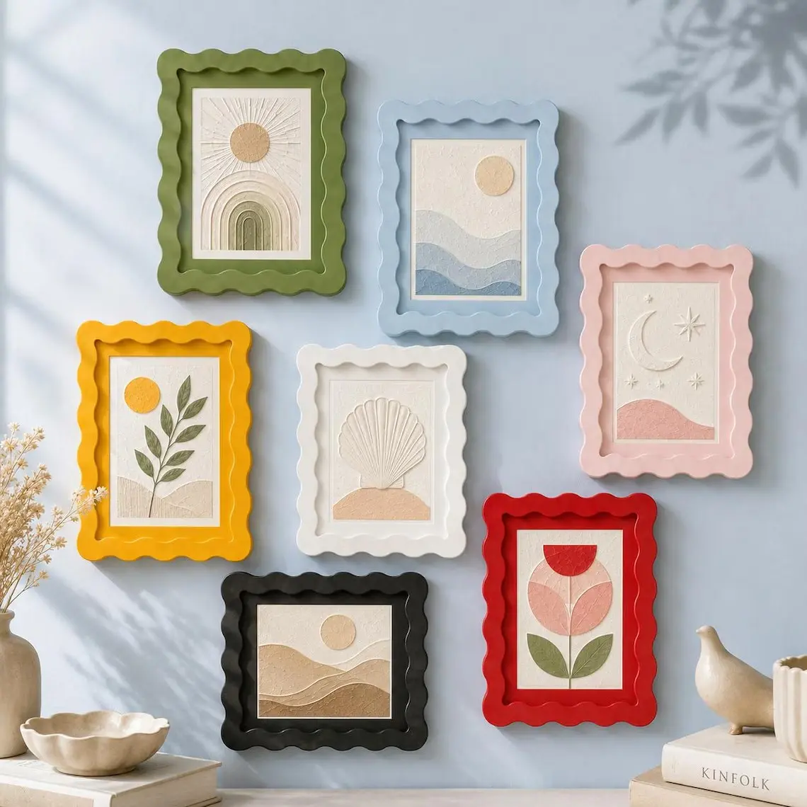 Wave Edge Wooden Photo Frame, Multi-Size Display, Wall & Desk Mount, Acrylic Board, Moisture Resistant, Fashionable Home Decor