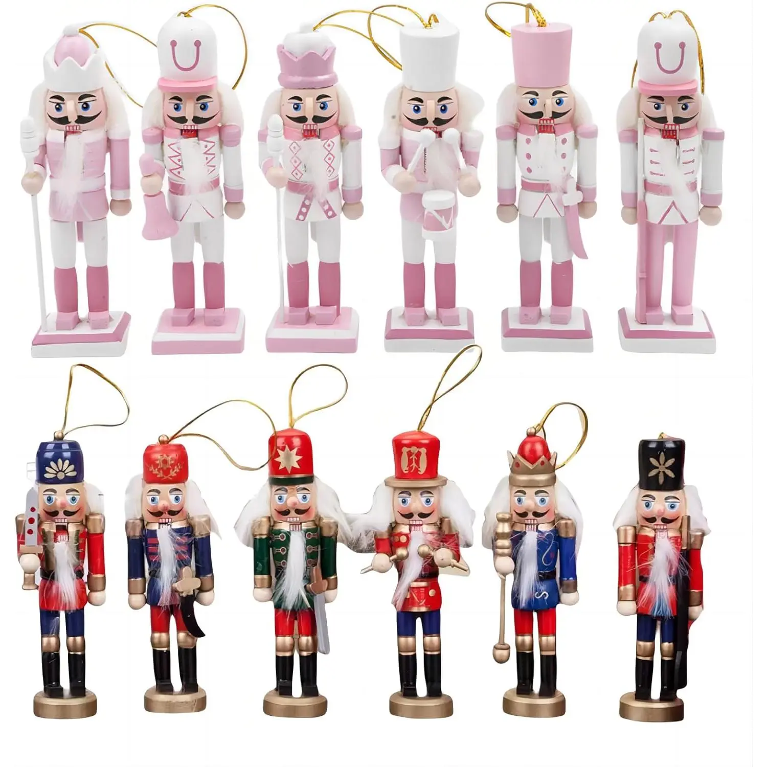 12 PCS 4.7Inch Christmas Nutcracker Ornament Set, Nutcracker Figures with Opening Mouths Christmas Decorations for Xmas Tree and Table Decor
