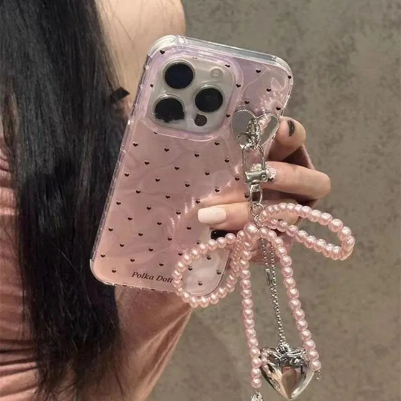 Love Laser Pink Bow PC Case For iPhone 13 14 12 16 15 Pro Max 11 12 14 Plus XS Max XR X 7 8 Plus SE Phone Cover