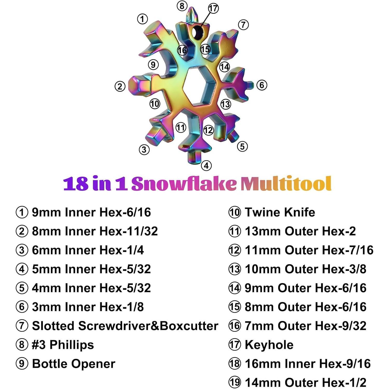 18-in-1 Snowflake Multitool Gifts for Men, 9 Pack Stainless Steel Snowflake Multi-Tool Christmas Stocking Stuffers Gifts for Men (Black)