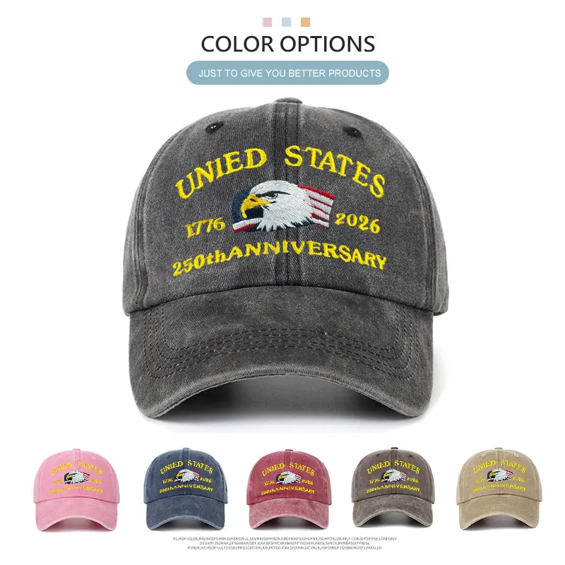 Unisex USA 250th Anniversary Distressed Look Cotton Dad Cap for Adults, Washed Patriotic Eagle Flag Embroidery, 1776-2026 Independence Day Sports & Outdoor Hat