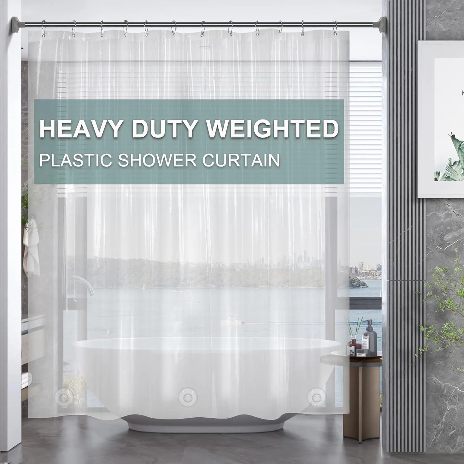 Plastic Shower Curtain Clear Premium PEVA, Clear Shower Curtain Heavy Duty 8G, Weighted Shower Curtains for Bathroom Accessories with 3 Big Stones and 12 Rustproof Grommets, 72x72 Inches