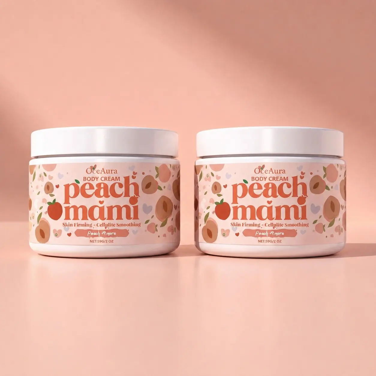2pcs Skin Firming Body Cream for Cellulite Smoothing OceAura Peach Mami Sweet Fragrance Lotion for Thighs and Buttocks, Gentle Non-Burning Hydrating Moisturizer for Sensitive Skin, Travel Size 2oz Body Care Lotions, Hydrating Body Creams