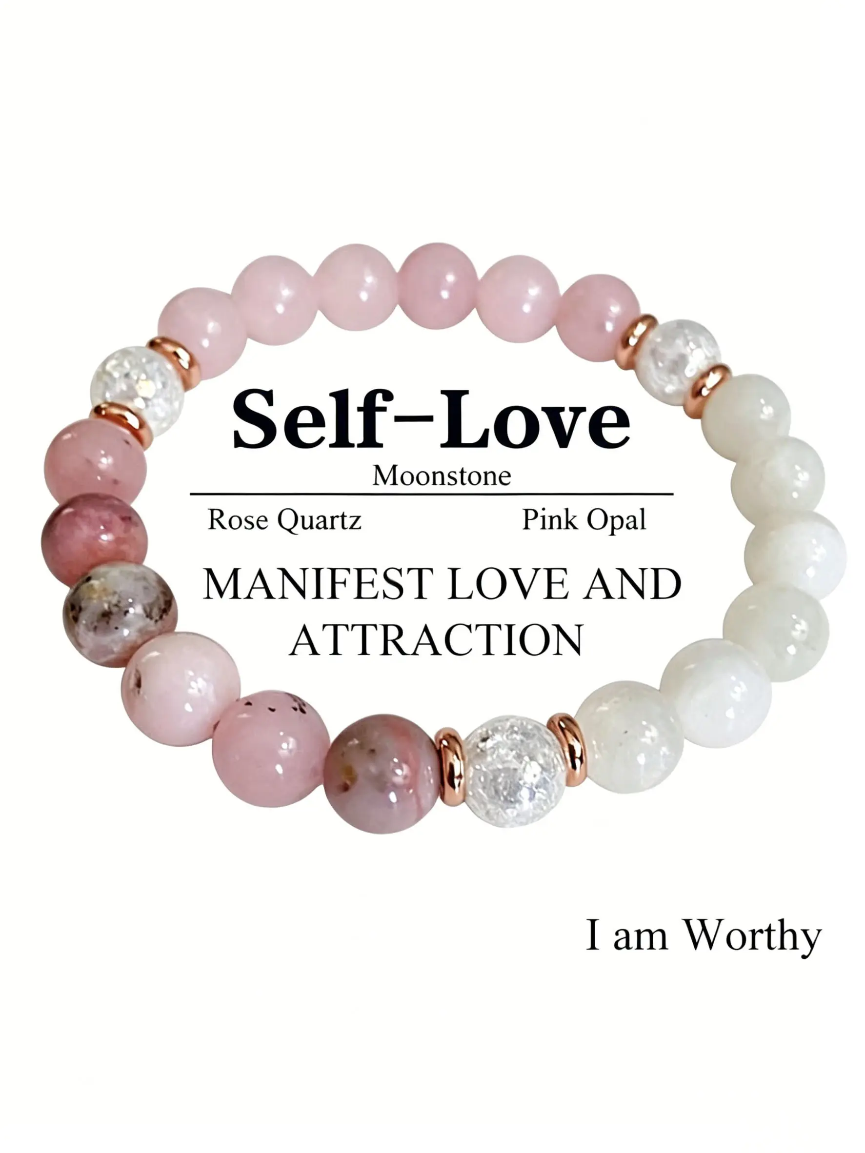 Rose Quartz & Clear Quartz Beaded Bracelet 8mm, Handmade Serenity Circle Jewelry, Delicate Pink & White Crystal Design, Great Gift for Her, Perfect for Self-Care & Special Occasions , Healing Crystal Beaded Jewelry,Enhances Peace & Focus