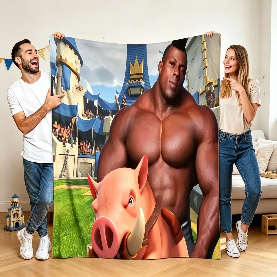 Hog Rider Gaming Funny Pig Black Muscle Velvet Flannel Blanket, Super Warm Bedding Throw Blanket, Character Animal Artwork Bed Warmer, Soft Cozy Blanket for Sofa Couch Bedroom, Funny Gift for Guys Adults Kids