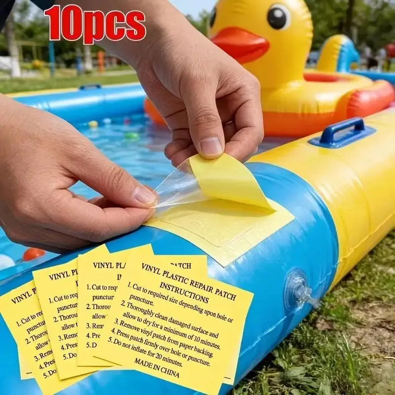 10 PCS Waterproof Vinyl Repair Patches, Heavy Duty Self Adhesive Inflatable Fix Stickers Portable Emergency Repair Kit for Air Mattress Swimming Pool Float Tent Sleeping Bag Outdoor Camping Backyard Gear