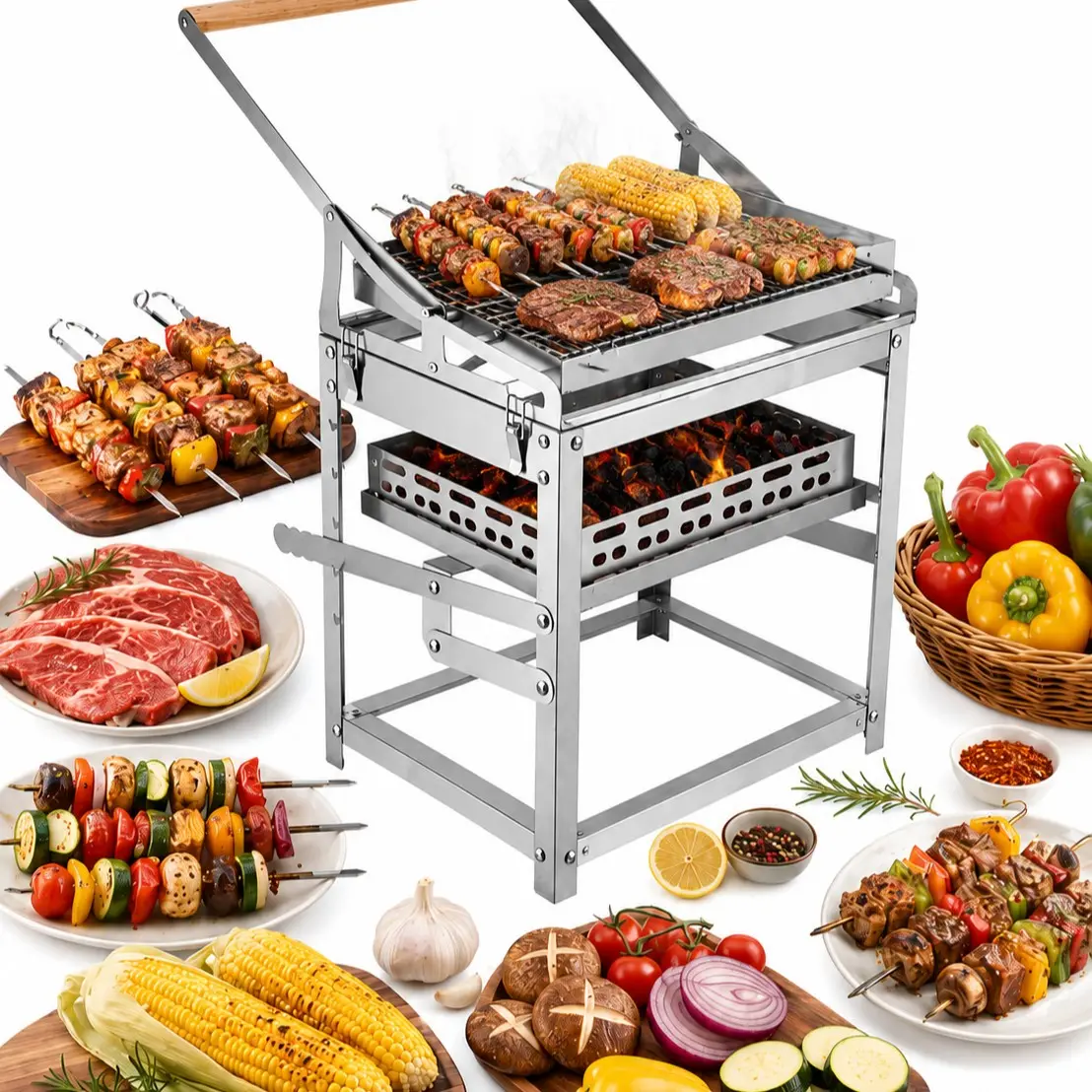 Portable Stainless Steel BBQ Grill – One-Handed 360° Flip | Ideal for Camping and Backyard Gatherings | Easy to Clean – A Summer BBQ Essential