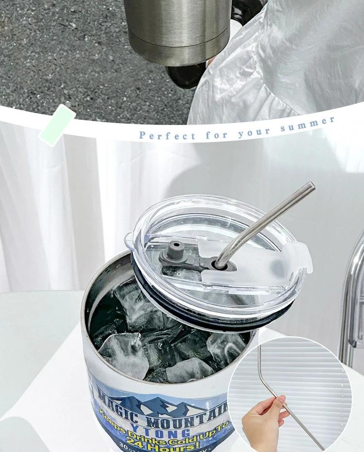 Magic Stainless Steel Freeze Thermos Cup with Straw Ice Coffee Drink Vacuum Insulated Bottle Car Travel Outdoor Mountain Cup Magic Stainless Steel Freeze Thermos Cup with Straw Ice Coffee Drink Vacuum Insulated Bottle Car Travel Outdoor Mountain Cup