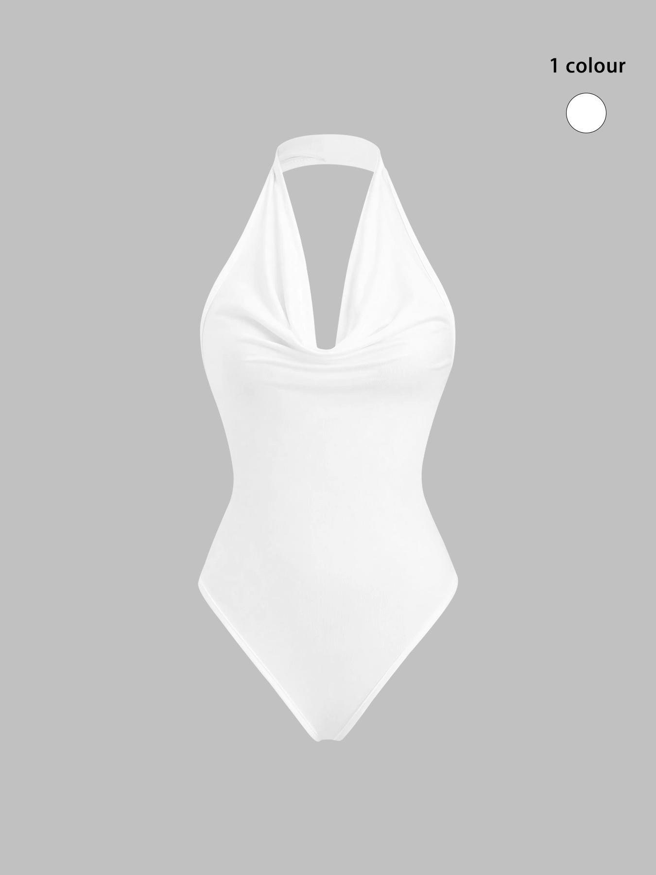 Women's Solid Color Halter Neck Bodysuit, Backless Tank Bodysuit, Casual Sleeveless Bodysuit for Daily Wear, Ladies Clothes for All Seasons, Womenswear