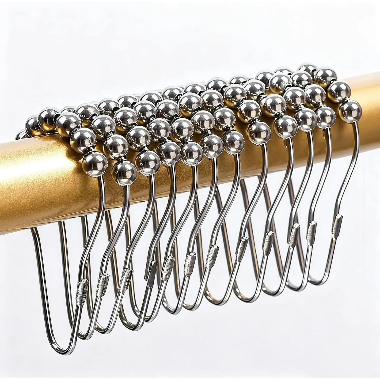 Shower Curtain Hooks, Rust Proof Stainless Steel Hooks for room Shower Rods, Polished Nickel, 12 count