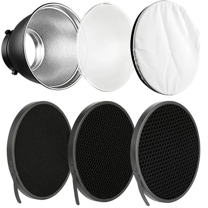 Professional Studio Light Control Kit Bowens Mount Reflector with 20 40 60 Honeycomb Grids and White Soft Diffuser 7.0inch Dish for Strobe and Speedlite Photography Lights