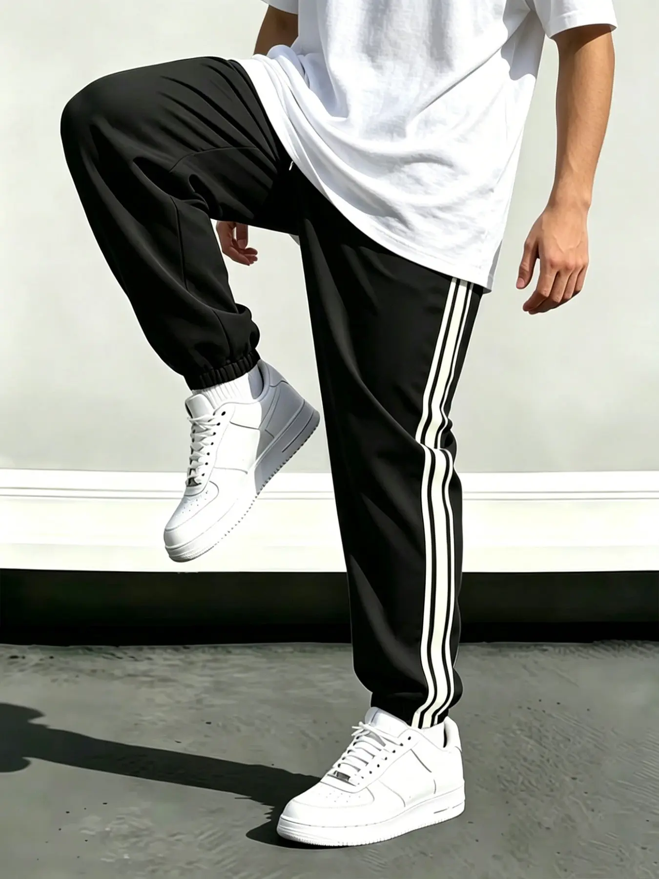 Men's Casual Striped Sweatpants Lightweight Elastic Waist Jogger Pants Wide Leg Tracksuits Trousers for Male Sports Running Gym Track Daily Spring Autumn