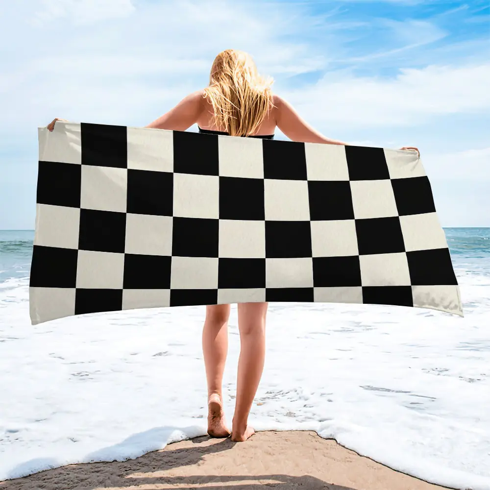 Racing Car Flag Beach Towel Microfiber Sand Free Black and White Checkered Towels for Adult Kids Quick Dry Ultra Absorbent Super Soft Pool Travel Swim Bath Shower Towel