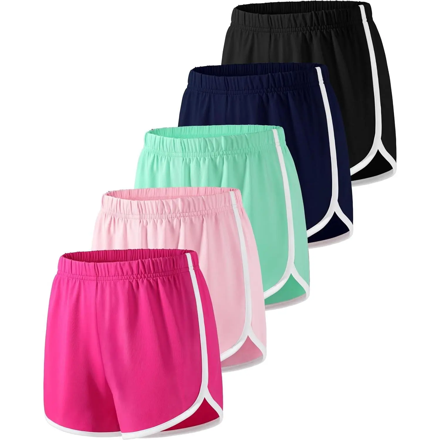 5 Pack Girls Athletic Shorts for Kids Youth Teen Sports Dolphin Quick Dry Lightweight Active Dolphin Shorts with Contrast Piping, Comfy Elastic Waist Gym Wear for Girls Basketball, Soccer 6-16Y