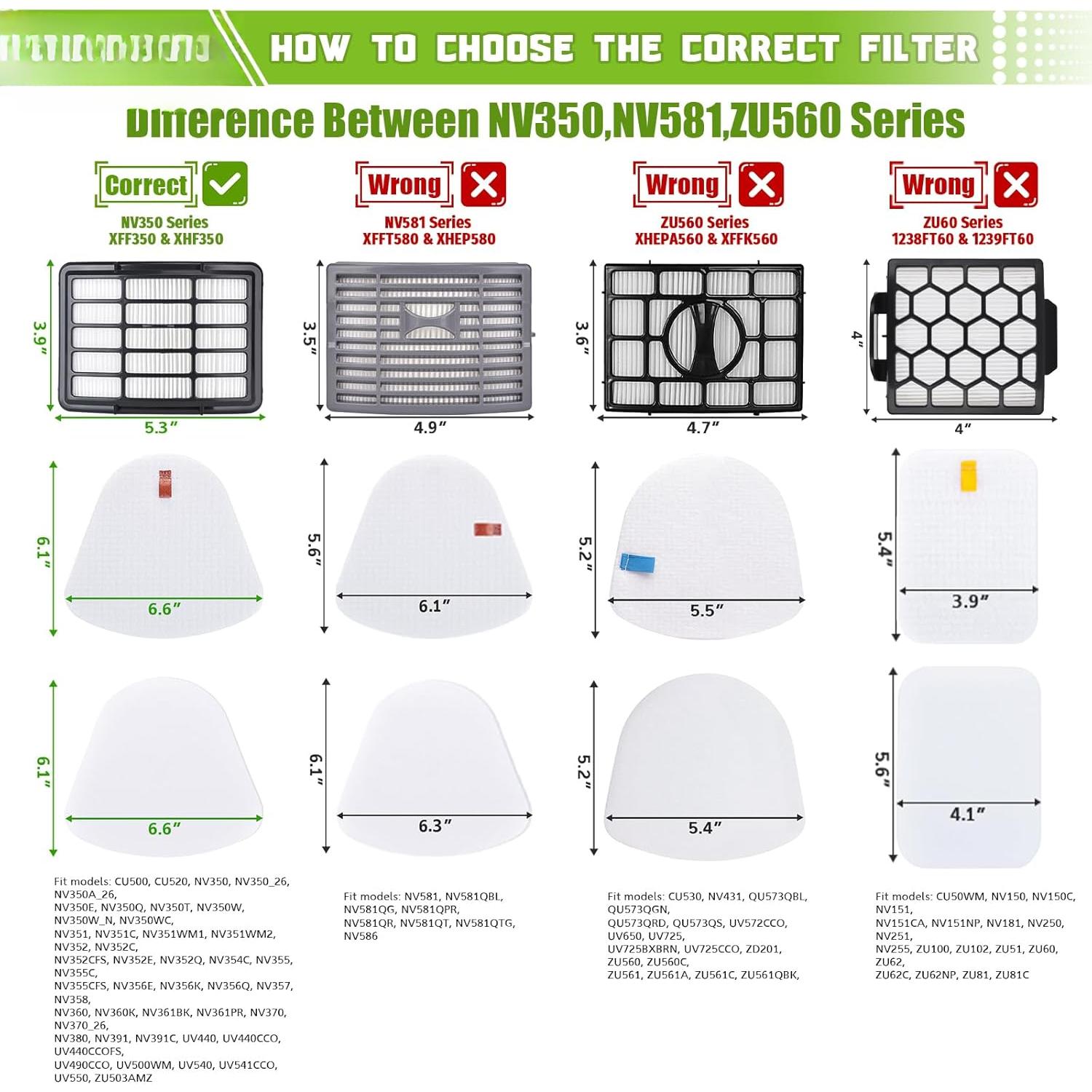 1+3 Pack Filters for Shark Vacuum Filter Replacement, fit Navigator Lift  NV350 NV351 NV352 NV355 NV356E NV360 NV370 UV440 UV490 UV540 CU500 Cleaner, Compare to Parts XFF350 & XHF350