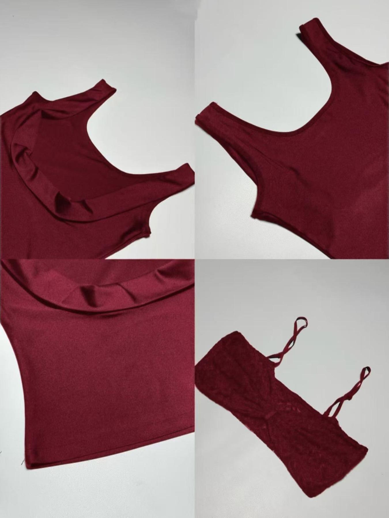 Women's Sexy Backless Lace Strap Bra and Bow Decor Cami Cropped Tank Top Set, Slim-Fit Summer Fashion Outfit, Perfect for Parties, Bustier, Womenswear, Garment, Backless Sleeveless Cami
