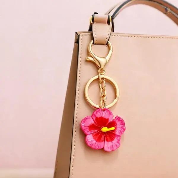 Dainty Plumeria Keychain, Floral Enamel Charm Pendant for Women, Cute Zinc Alloy Bag Accessory for Daily Use Bags, Office Lady Look