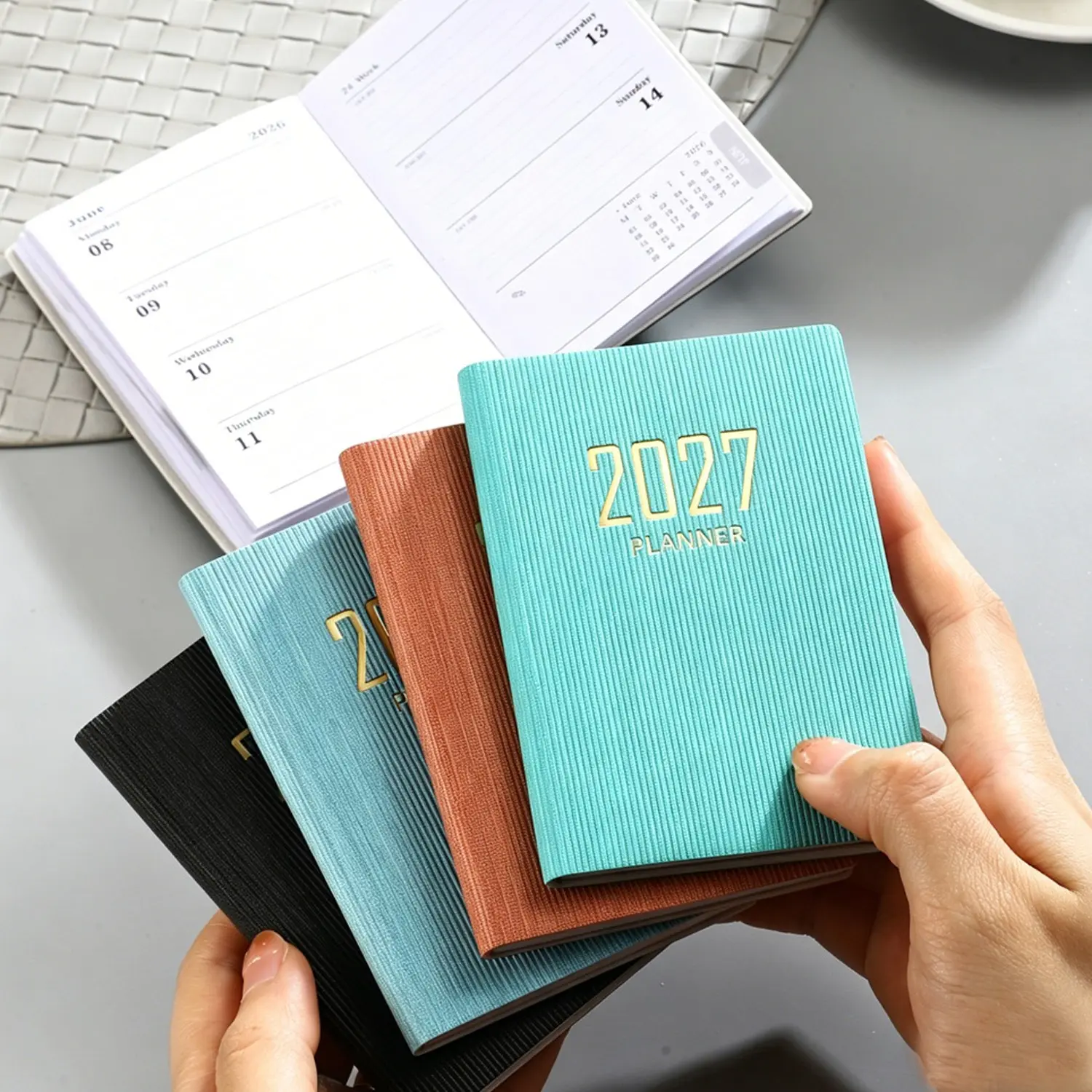 2027 A7 Planner Notebook, 64 Sheets 128 Pages Thin Weekly Calendar, 365 Days Daily Plan Yearly Organizer, PU Leather Mini Pocket Journal
