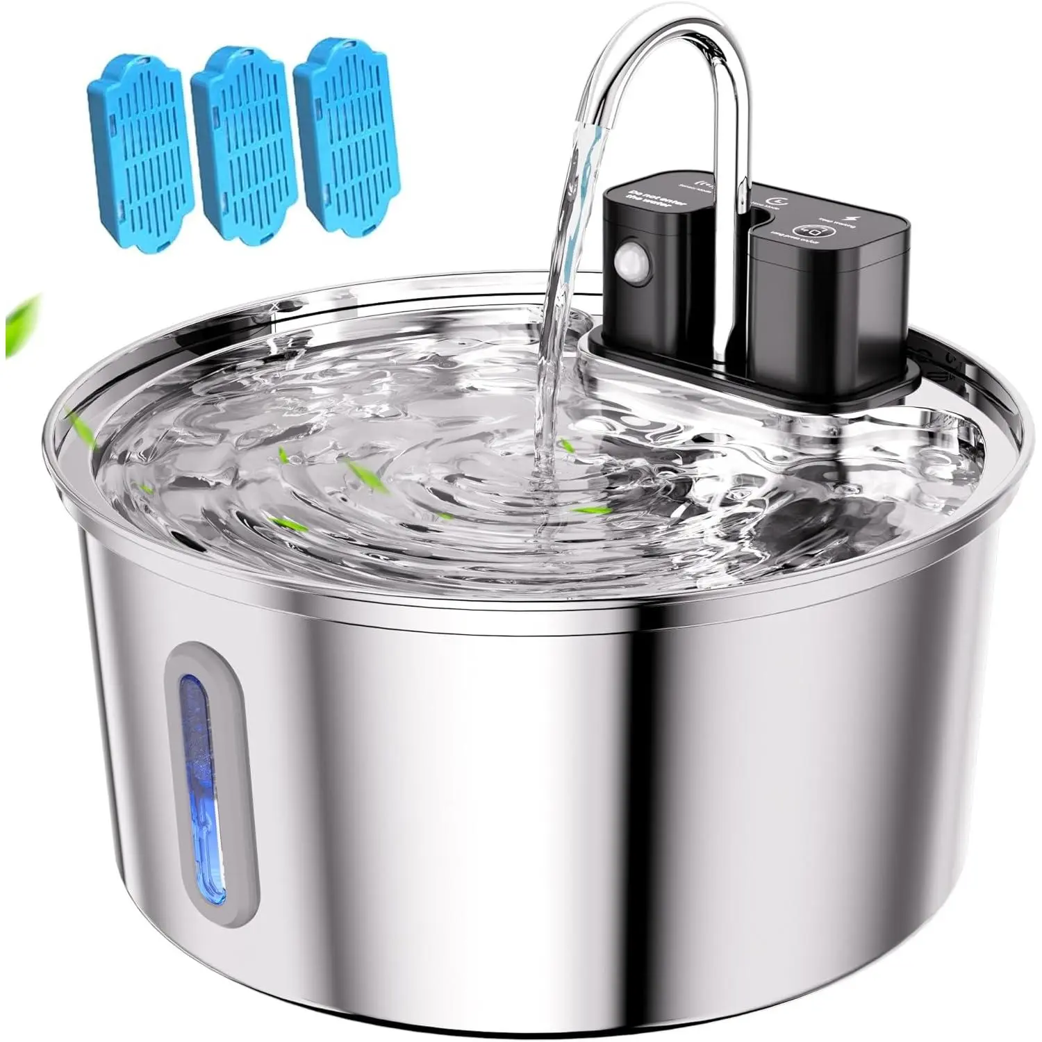 Water Fountain - 108oz/3.2L Automatic  Water Fountain Cordless, Stainless Steel  Operated  Fountain Rechargeable Water Dispenser for Cats, Dogs, Multiple Pets