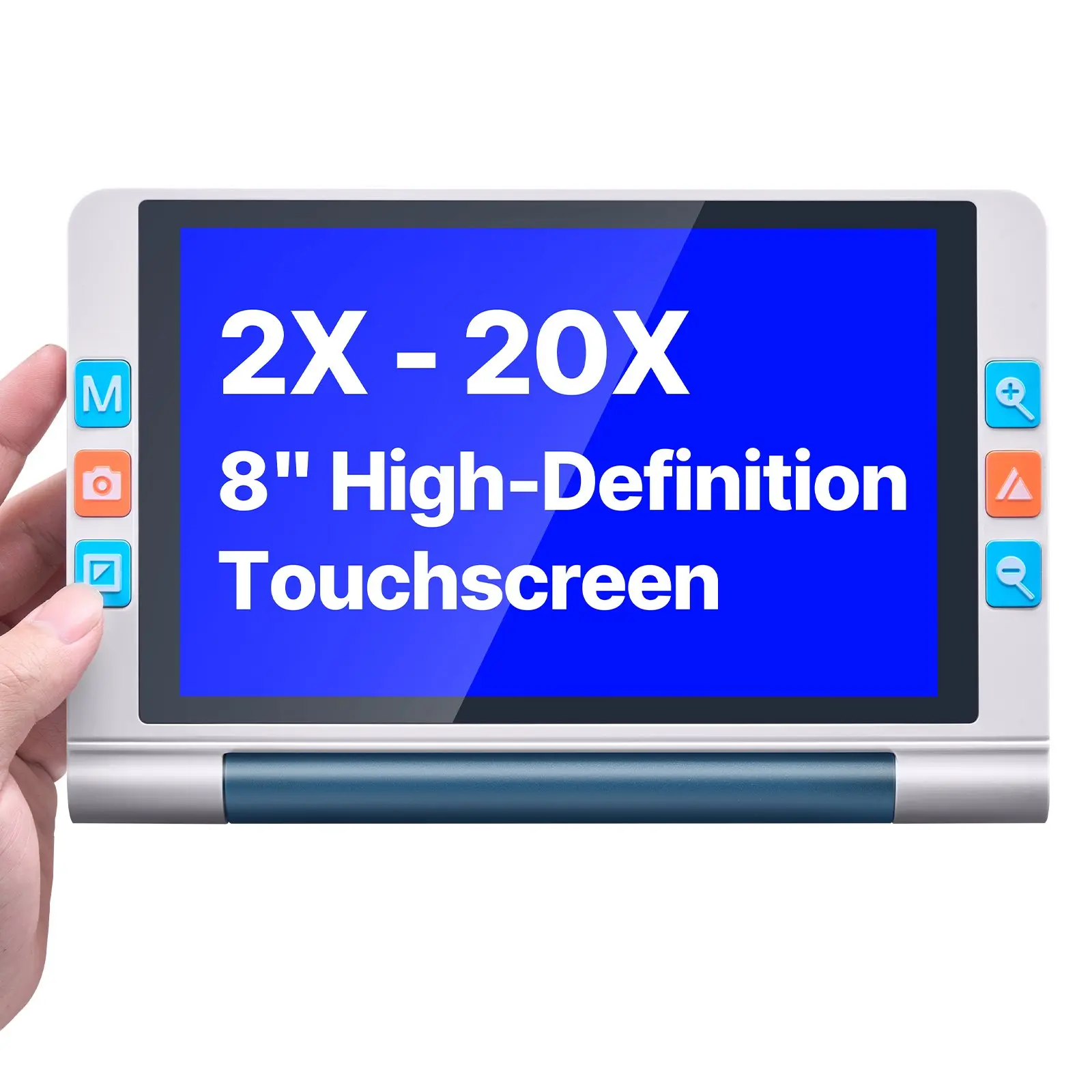 VEVOR Handheld Rechargeable LCD Portable Digital Magnifier, 8-in Touchscreen Electronic Video Magnifier for Low Vision, 2X-20X Electronic Reading & Writing Aid, 13MP Auto-Focus HD Lens, 26 Color Modes, HDMI Output, 16GB Storage, 0.79 kg, Buttons