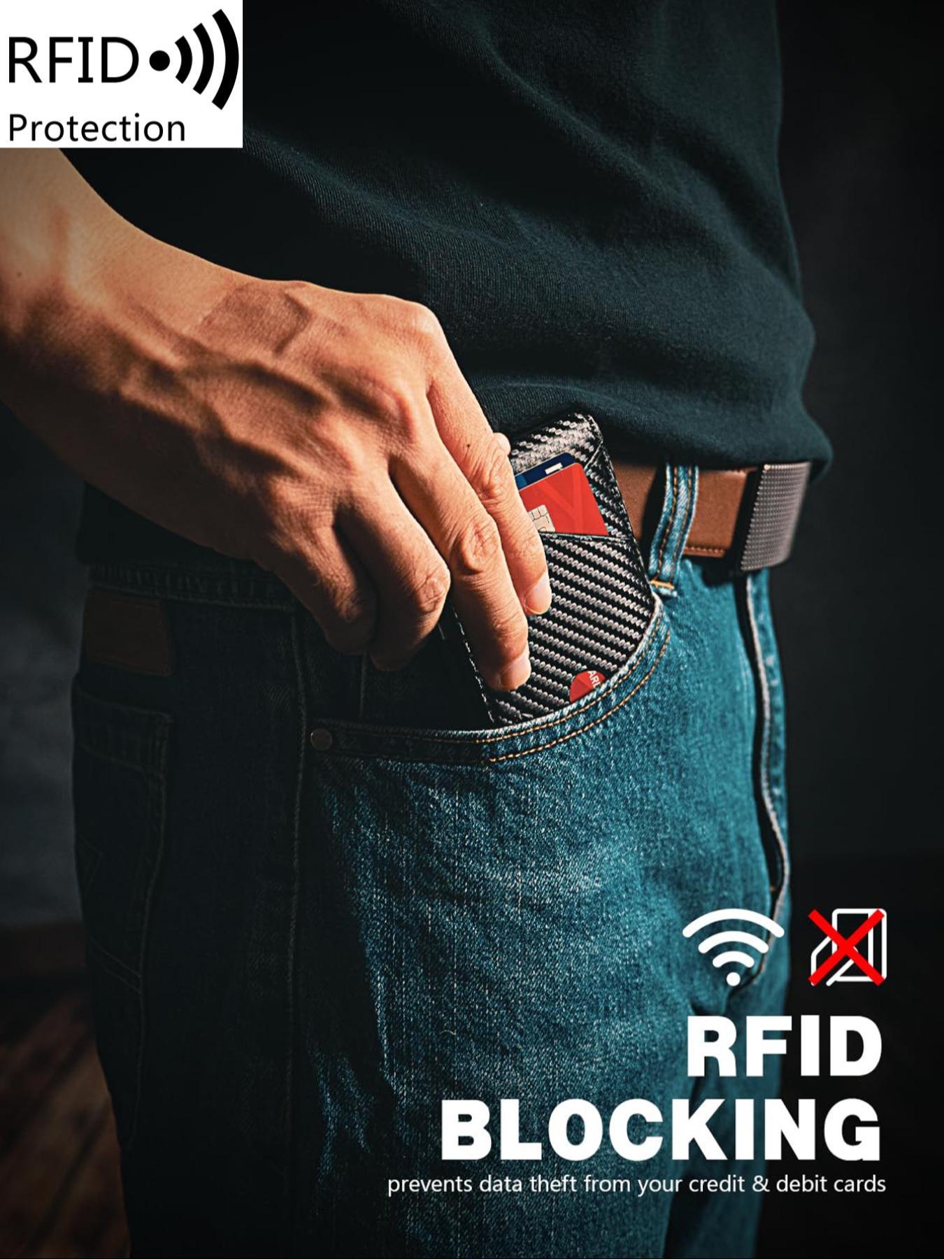 Men's Minimalist Carbon Fiber Pattern Leather Wallet, RFID Blocking Card Holder, Slim Wallet with Money Clip, Casual Trendy Versatile High-quality Daily Wallet